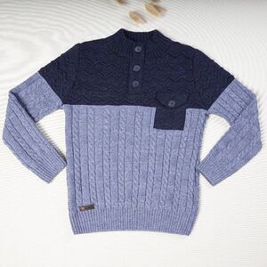 Big Kids Boy's Children's Cable Knit Buttoned Sweater Navy Blue